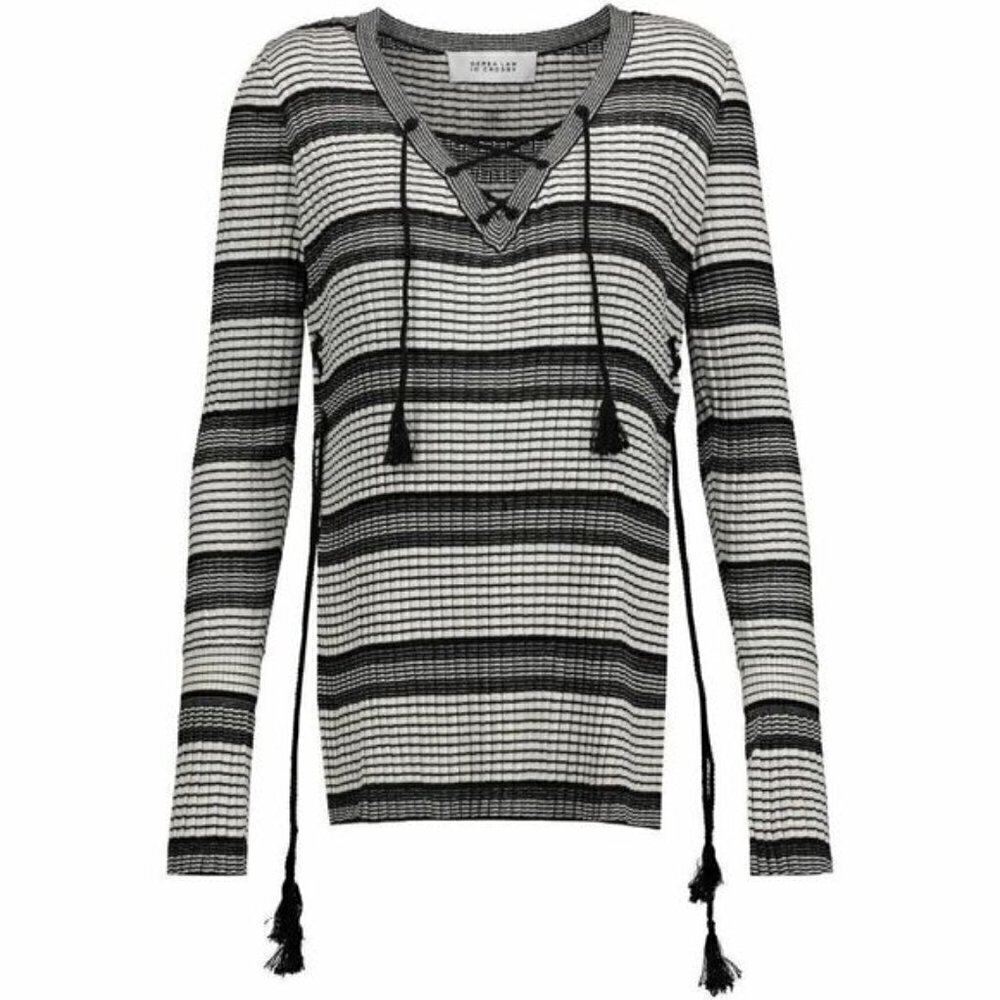 Derek Lam 10 Crosby Silk Cashmere Knit Striped Knit Lace Up Top Sz XS